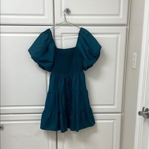Elegant Teal Puff Sleeve Dress